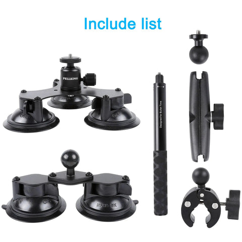 Car Suction Mount Kit For Action Cameras Insta360 X5 X4 X3 X2 X One RS R GoPro Max DJI Osmo 360 Includes 44.9 Inch Selfie Stick