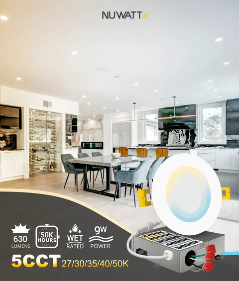 Modern kitchen with Dope 4 Inch Ultra Thin LED Recessed Lighting Kit With 5 Color Temperatures Selectable, 630 Lumens display