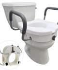 EZ Lock Toilet Seat Riser With Safety Frame, 5 Inch Lift Seat For Round Or Elongated Toilets, Padded Handles, Secure Locking Design