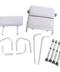 Disassembled parts of Deluxe Comfy Padded Shower Chair With Backrest And Arms Waterproof Cushioned Seat for Comfort and Safety.