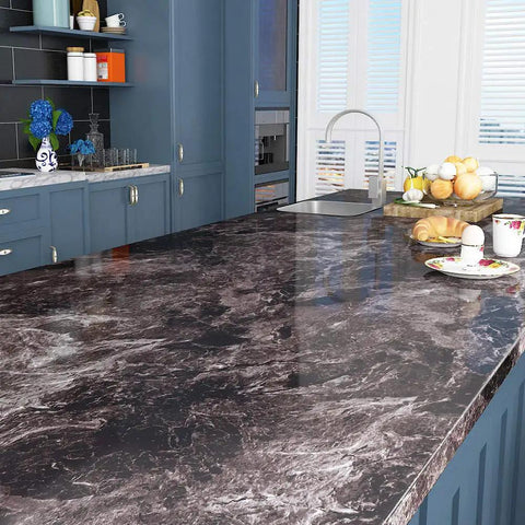 Dark Marble Peel And Stick Countertop Contact Paper 24 Inch Wide By 197 Inch Long Waterproof Kitchen Countertop Wrap on kitchen island.