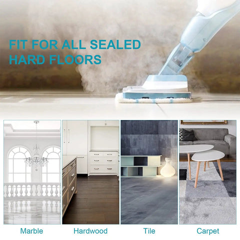 Universal Microfiber Steam Mop Replacement Pads 4 Pack For Quick Cleanups Pro Grade in use on various sealed floors.