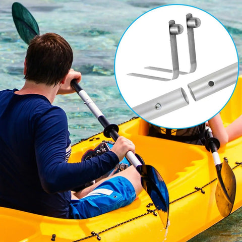 V Shape Spring Clips For Tents And Kayaks shown on lightweight aluminum kayak paddle setup
