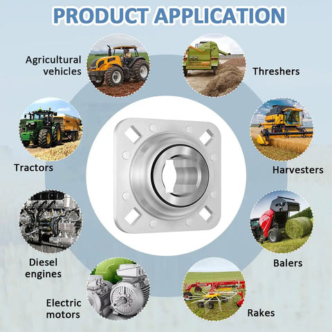 FD211RM Direct Swap Disc Harrow Bearing With One Point Five Inch Square Bore and Flange Mount used in agricultural vehicles and machinery.