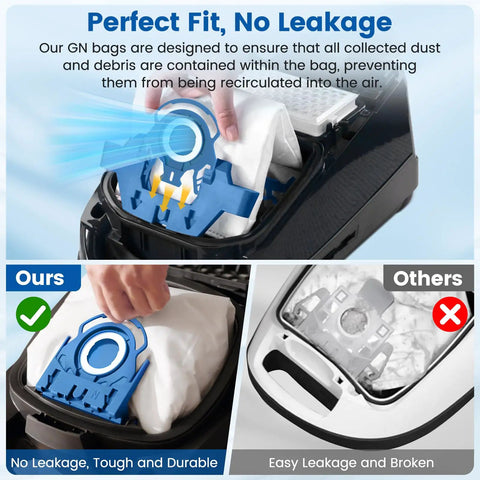 20 Pack 3D Airclean GN Vacuum Bags For Classic C1 Complete C1 C2 C3 And S Series Canister Vacuums Replacement Bags, perfect fit and no leakage demonstration