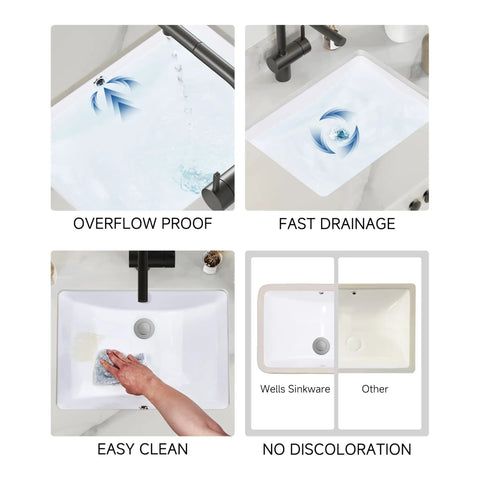 Undermount Rectangular White Ceramic Bathroom Sink For Small Vanities 20 By 15 Inch Porcelain Under Counter Basin features