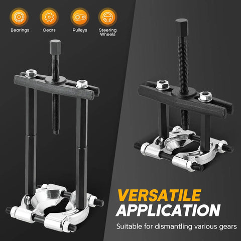 Heavy Duty 5 Ton Bearing Puller Set With 2 Inch And 3 Inch Jaws, Bearing Separator Kit for Cars, ATVs and Light Trucks displaying tools.