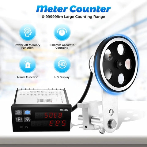 Slick Digital Roller Length Counter Loaded With Dual Relay Outputs And Dead Simple Setup Measures Feet Inches Meters Or Yards Up To 999999 Units for precise measuring operations.