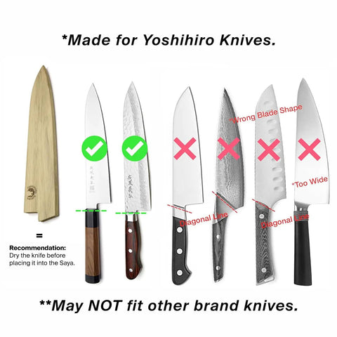 Magnetic Wood Saya Cover for Gyuto Knife 8.25 Inch Blade Protector 210mm, correct Yoshihiro knife fit in magnolia sheath.