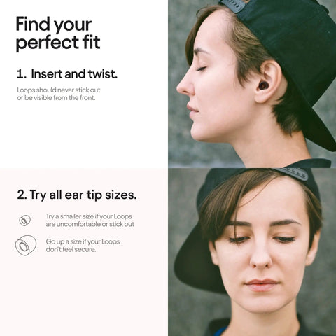 Woman wearing Concert Ear Plugs With High Fidelity Hearing Protection And 18dB Noise Reduction, 8 Ear Tip Sizes XS S M L, NRR 7