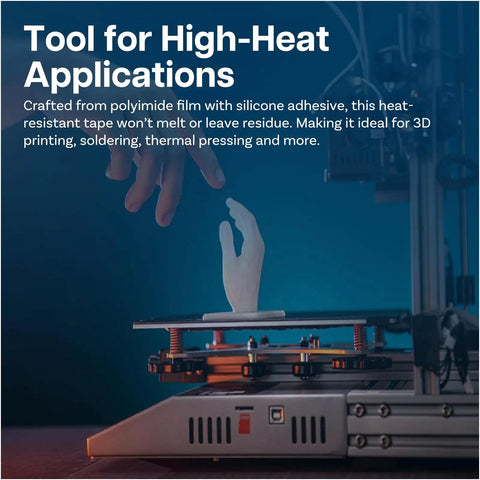 3D printer with white model, tool for high-heat applications, Pro Grade Heat Tape For Sublimation And Electronics Polyimide Tape 0.25 Inch X 100 Ft High Temp Up To 536 F With ESD Tweezer Included For Heat Press Soldering 3D Printing And HVAC For Everyday Projects