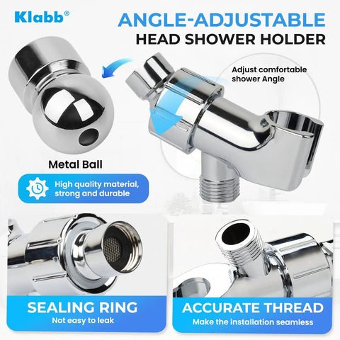 Adjustable Handheld Shower Head Holder with 360 Degree Rotatable Brass Ball Joint, leak-free universal fit