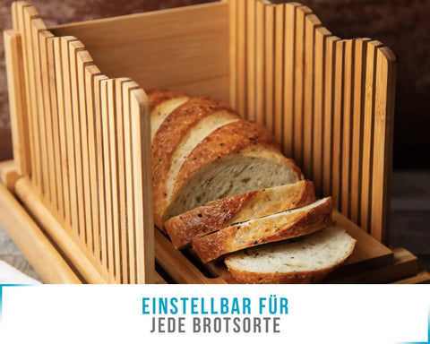 No Mess Bamboo Bread Slicer For Homemade Loaves Adjustable Foldable Bread Cutter with Crumble Tray and Even Slices