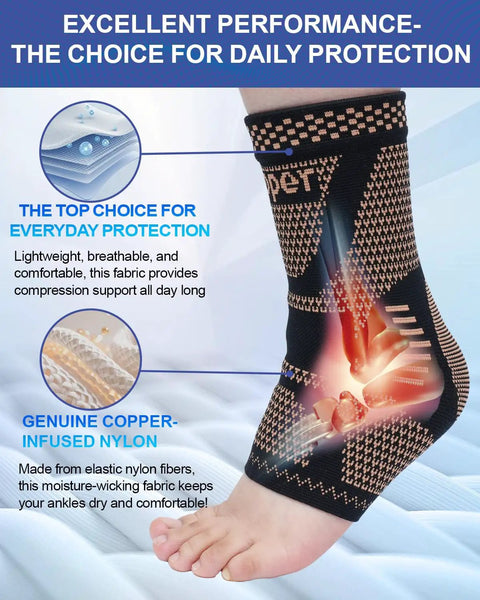 Copper Infused Ankle Brace Compression Sleeve For Men And Women Foot Pain Relief Sprain Recovery Achilles Tendonitis