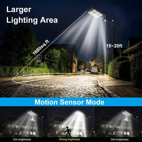 Led Solar Street Light Outdoor Waterproof 50000LM Super Bright Solar Powered Security Flood Light illuminating driveway at night
