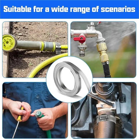 Heavy Duty 2 Pack Stainless Steel Pipe Clamp Bands With Adjustable Hose Clamps For 12 Feet Of Durable Rigid Core Gripping Power That Locks Tight And Never Slips Under Heavy Pressure Or Rough Conditions on hose and pipe fittings