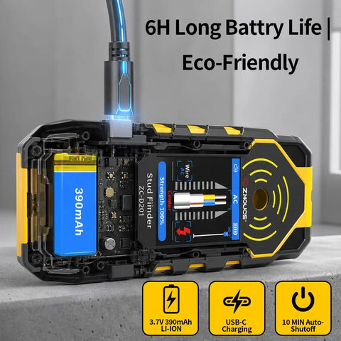 Heavy Duty 4 In 1 Stud Finder Wall Scanner With Digital Hd Screen showing internal battery and elements for deep scan accuracy.