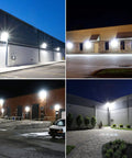 Evening illumination by Beefed Up 150W Outdoor LED Wall Pack Light Delivers 20,000 Lumens Replacing 1000W HID 5000K Daylight Security Lighting For Parking Lots Warehouses And Yards Energy Saving Industrial Grade on buildings.