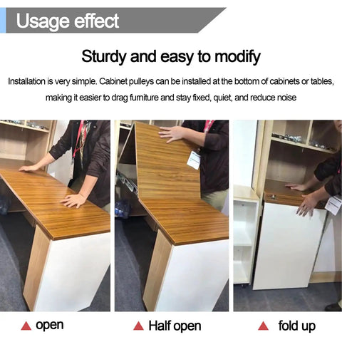 Heavy Duty Aluminum Drawer Slides With Full Extension And Concealed Table And Desk Hinge in open, half open, fold up views