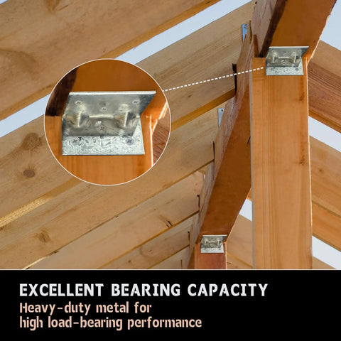 Heavy Duty Hot Dip Galvanized Corner Braces For Wood And DIY Frame Works Tough Reinforced L Angle Brackets with support ribs installed on wood.