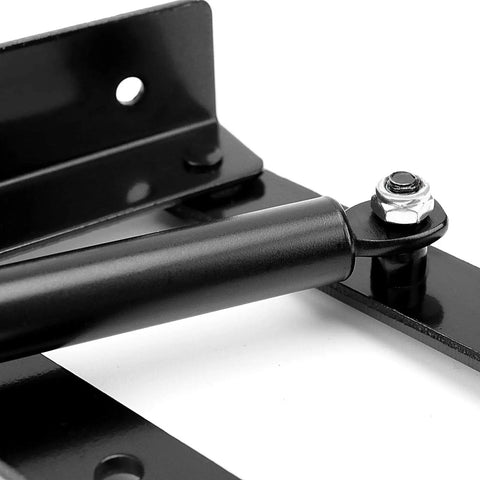 Close-up of Super Strong Cold Rolled Steel Gas Lift Table Hinges showing mounting hardware and black finish.