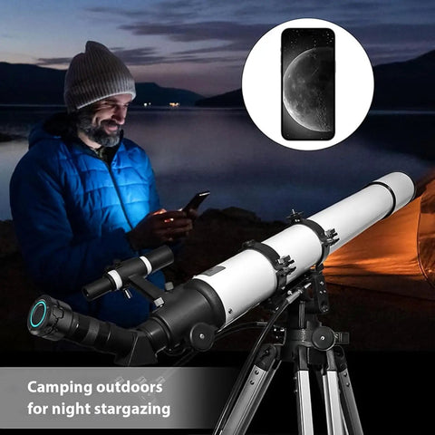 Man using WiFi Telescope Camera Eyepiece With 5MP 4K Video Recording Wireless App Control Plug And Play Easy Install For 1.25 Inch Telescopes