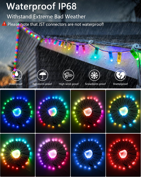 Individually Addressable RGB LED Pixel String With 500 WS2811 Bullets, 12mm Round Diffused, Outdoor 12V IP68 Waterproof on roof