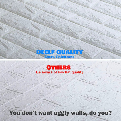 White 3D Brick Wallpaper Roll Set for Walls, Faux Brick Textured Stickers comparison of extra thickness and low flat quality.