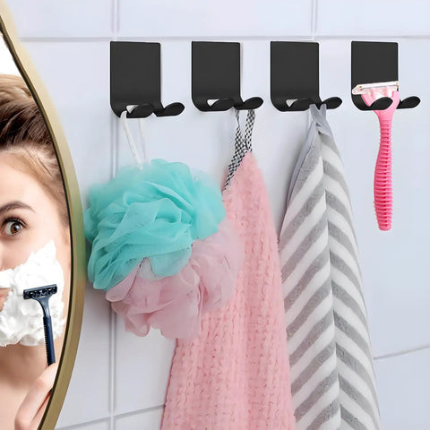 Heavy Duty Self Adhesive Razor Holder And Shower Hook Set In Stainless Steel Stick On Wall Hangers For Bathroom And Kitchen 2 Pack