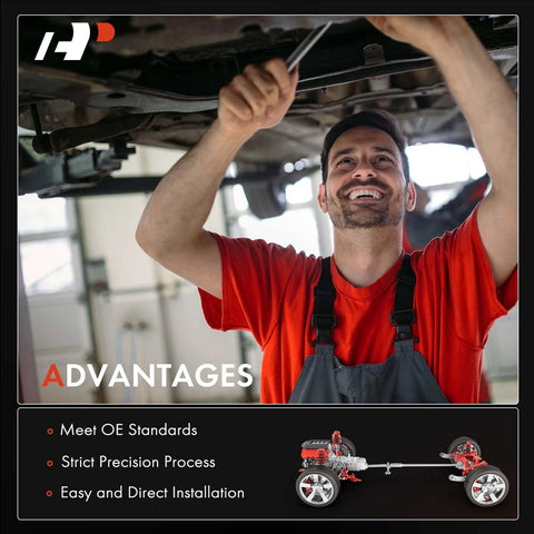 Drive shaft coupling undercarriage view; mechanic in red shirt inspecting vehicle underside, with drive shaft diagram.