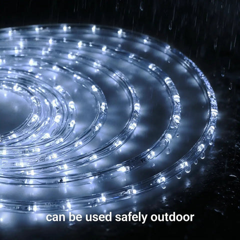 100Ft Purple LED Rope Lights For Indoor Outdoor Decor, Waterproof IP65 coiled and wet, showing outdoor use capability