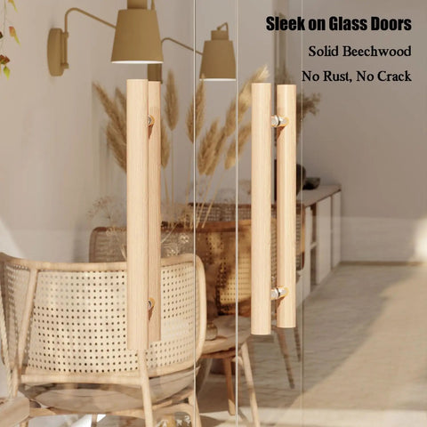 Premium Beech Wood Door Handle Push Pull Bar Featuring Rock Solid 304 Steel Connector For Sauna And Interior Doors No Sweat Setup Heavy Duty 12 Inch H Shape Hardware on glass doors