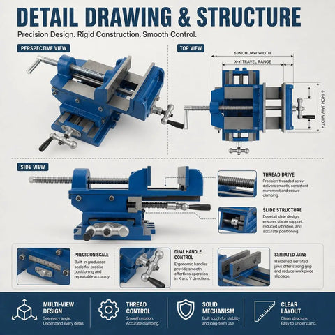 Industrial Grade Bench Vise With 6.3 Inch Jaw Width Built Tough For Real World Workshop Use versatile views and features