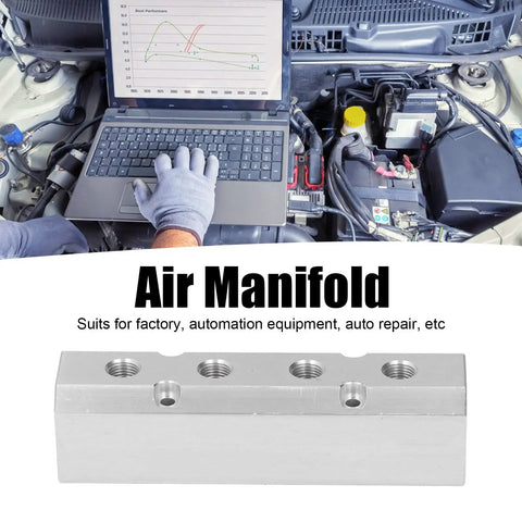 Large Flow Aluminum Pneumatic Manifold Block With G1/2 Inlet And G1/4 Outlets, shown in auto repair context
