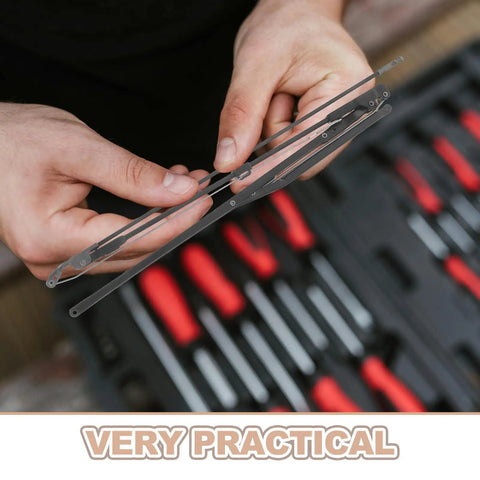 Heavy Duty Folding Umbrella Repair Kit Featuring Slick 8 Bone Metal Ribs And Weather Tough Frame for metal ribs and tools in hands.