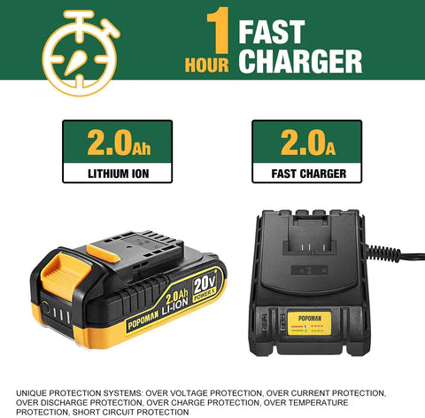 Cordless Drill Kit With 20V Max Power Half Inch All Metal Chuck 2.0Ah Lithium Battery With Fast Charger 398 In Lbs Torque