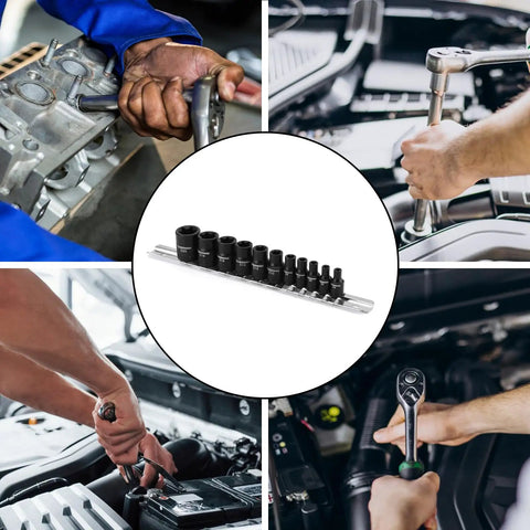 Eleven Piece Female Torx Socket Set With E Torx And Star Sockets Pro Grade Heavy Duty One Quarter And Three Eighths Inch Drives
