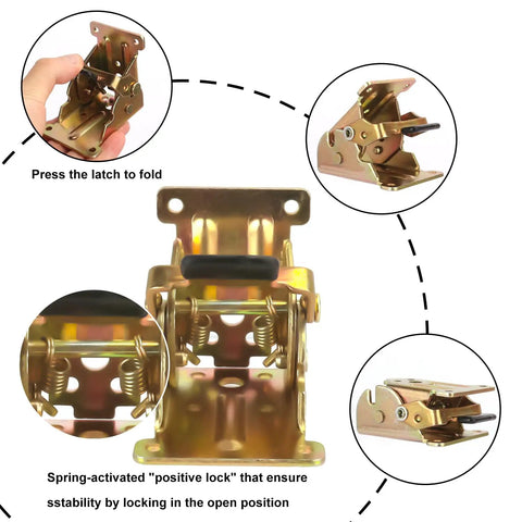 No Sweat Setup With Heavy Duty Folding Leg Brackets Self Locking Table supports 500 Pound Capacity shown in use with latch mechanism.