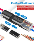 90 Pack 2 Pin Snap Wire Connectors With Heavy Duty Locking Clips And Quick Stripper Tool No Sweat Electrical Wiring Kit For Led Strip Lights and Weekend DIY Fixes featuring peel-free connector and colorful wires.