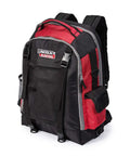 Welding Gear Backpack For Pros, All In One PPE And Electronics Storage, Rugged Ballistic Nylon Build, red and black view