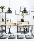 Duncan Pendant Light In Matte Black With Matte Black Shade Industrial Modern Ceiling Fixture in a dining room setting