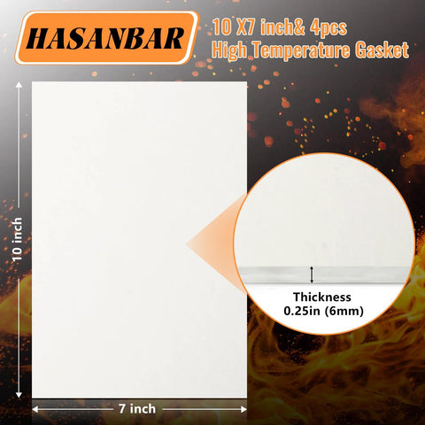 Hasanbar 4-pc high-temp gasket paper, ceramic fiber insulation sheet, 7x10 in, 0.25 in thick