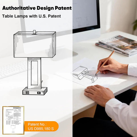 Design patent document for Set Of 2 Modern Touch Control Table Lamps With USB Ports For Nightstands, 22 Inch Large Bedside Lamps