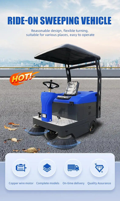 Ride On Floor Sweeper For Warehouse Factory Industrial Cleaning Machine Heavy Duty Walk Behind Sweepers on concrete pavement.