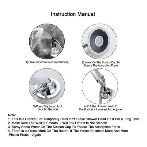Instructions for installing Shower Head Holder With Suction Cup, Adjustable Height, 360 Degree Rotating, Multi-Directional Bracket