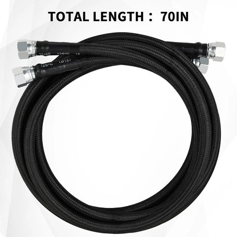 70 Inch 6AN Black Braided Transmission Cooler Lines Kit For GM Chevy Ford Turbo 700R4 4L60E includes heavy duty hose