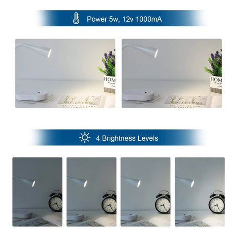 Wall Mount Reading Light For Bedside Must Have With Flexible Gooseneck, 16 LED Book Lamp, Five Dimming Levels, Touch Control display