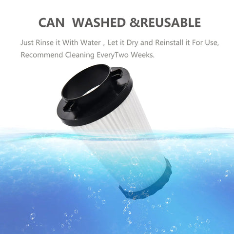 Dirt Devil F2 Vacuum Filter Replacement HEPA, Easy Fit 4 Pack submerged in water, illustrating washability and reusability