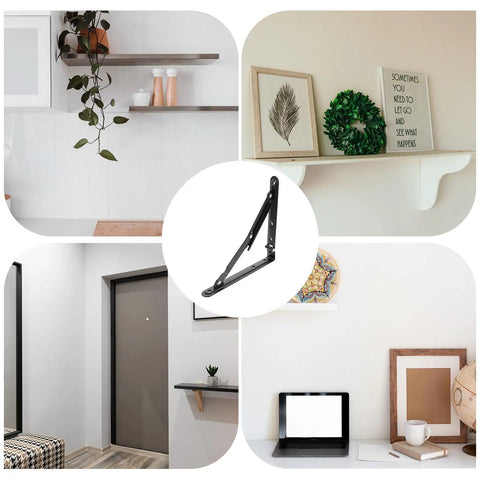 Heavy Duty Folding Black Iron Wall Brackets With Solid Support For Tough Durable Shelves in various home setups