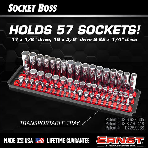 3 Rail Universal Twist Lock Socket Organizer Tray For Toolbox Holds 57 Sockets Green With Clips For SAE And Metric Sets Secure Transport And Easy Access On The Go Made In USA